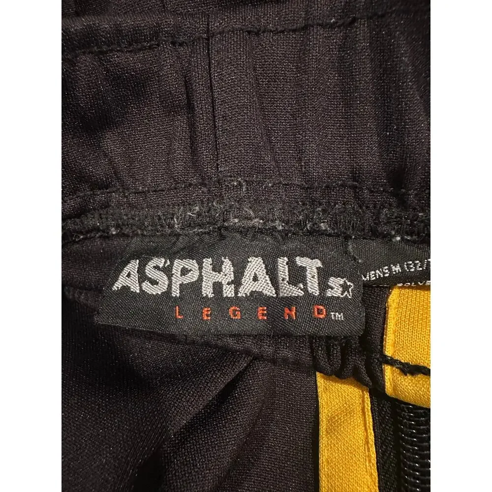 Asphalt Legend Black Yellow Side Stripe Track Pants Mens Medium side zippers